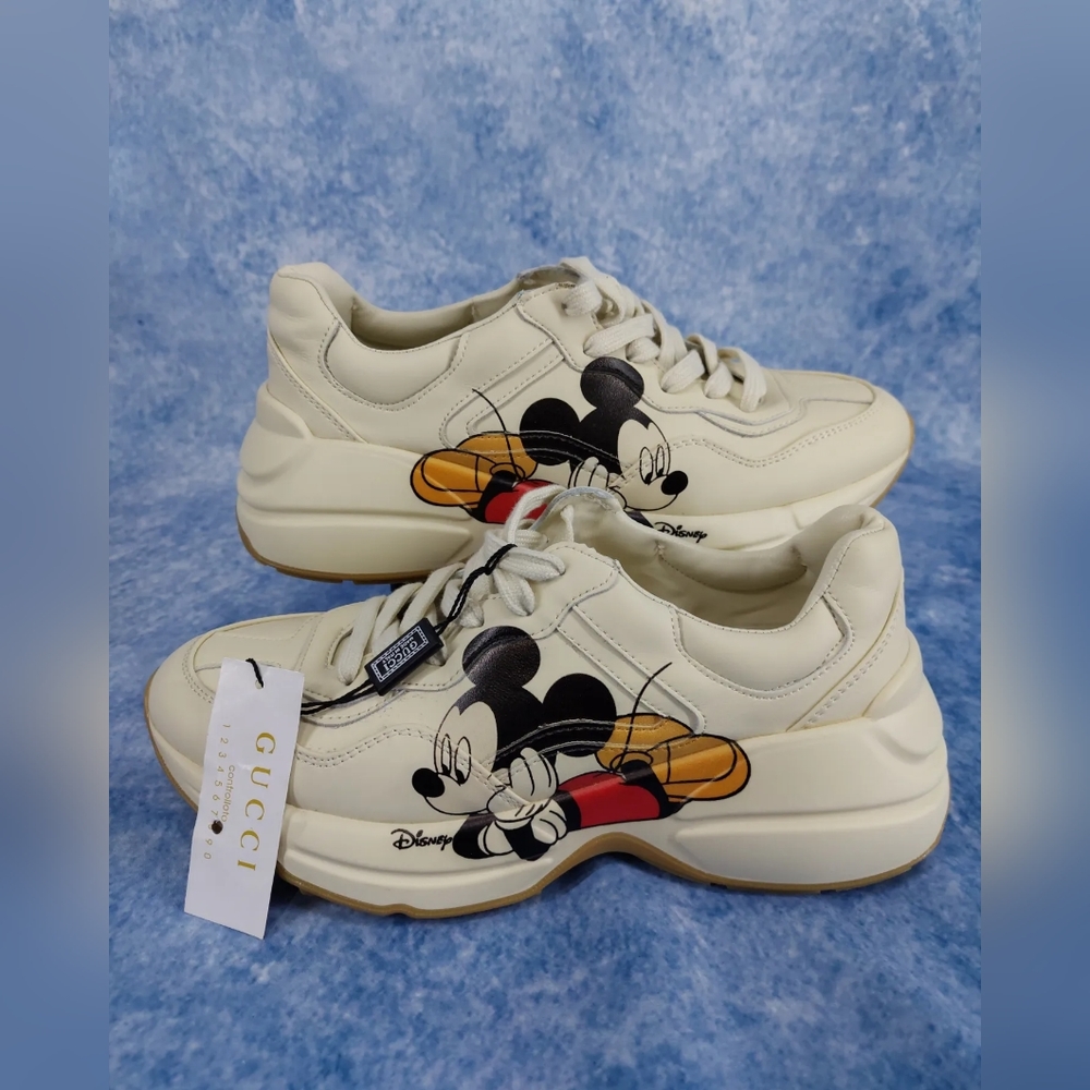 Mickey Mouse Disney x Gucci Rhyton Sneaker In Ivory Leather Apollo Size:8
